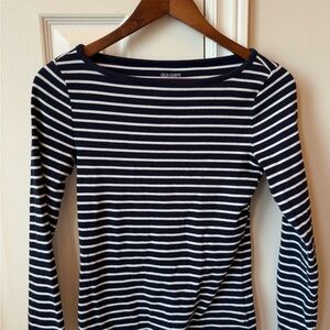 Old Navy Women's Navy and White Striped Long Sleeve Tee
